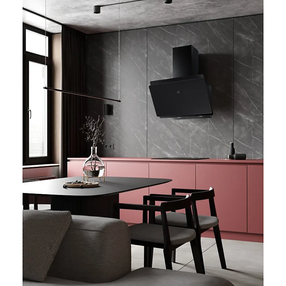 BELDEKO Hotte Inclinée NOIR 60 cm 455 m3/h - Hotte Silencieuse - Recyclage ou Evacuation