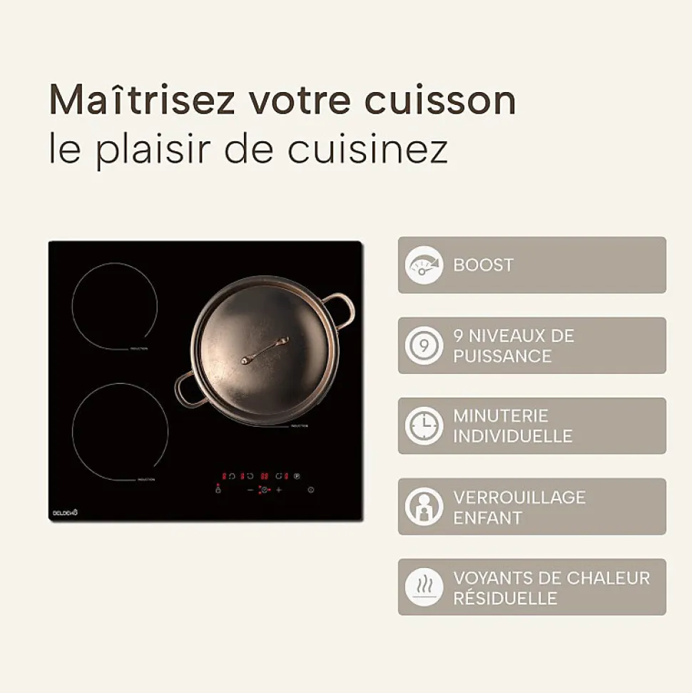 BELDEKO Plaque de Cuisson 3 foyers Induction 5800 WATTS - Grand feu de 280 mm