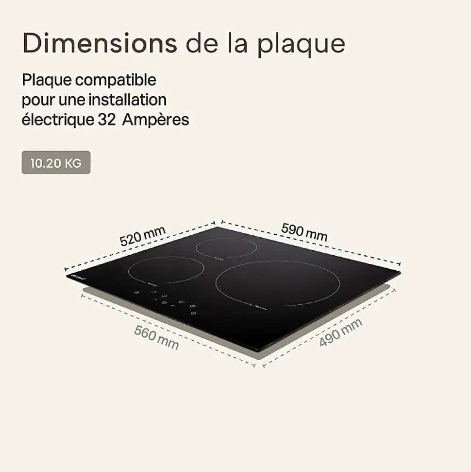 BELDEKO Plaque de Cuisson 3 foyers Induction 5800 WATTS - Grand feu de 280 mm
