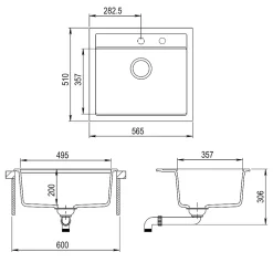 Bergström évier Blanc 56.5x51cm