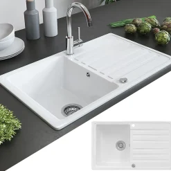 Bergström évier Blanc 76.5x46cm avec emplacement de séchage