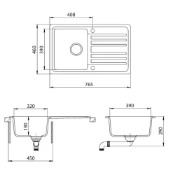 Bergström évier Blanc 76.5x46cm avec emplacement de séchage