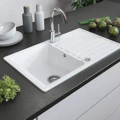 Bergström évier Blanc 76.5x46cm avec emplacement de séchage