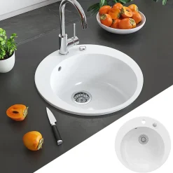 Bergström Évier Blanc 50.5x50.5cm Rond