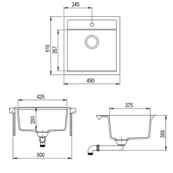Bergström Évier Gris 49 x 51 cm
