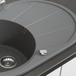 Bergström Évier Gris 78x50cm Rond avec emplacement de séchage