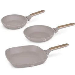 Berlinger Haus Trio de Poêles Antiadhésives 3pcs- Aluminium forgé, induction, manche ergonomique, sans PFOA, Gamme Nordique Taupe