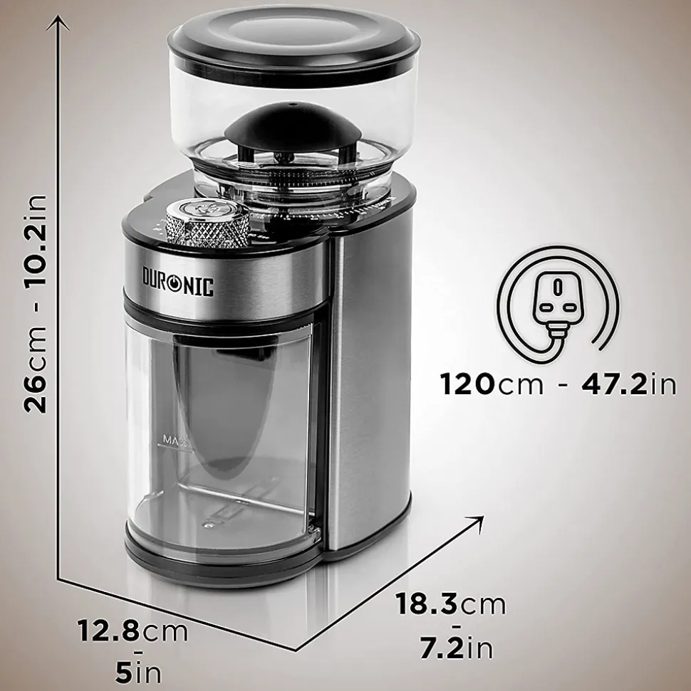 BG200 Moulin à café électrique 200W 35x réglages mouture Capacité 200 g Acier inox Jusqu'à 12 tasses de café Duronic
