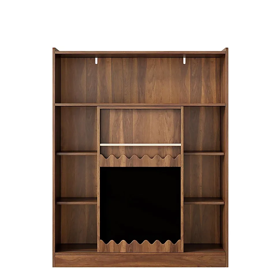 Bibliothèque avec tableau et portes coulissantes,120x38,5x151,5cm,couleur noyer, 9 compartiments et rangement pour livres d'images