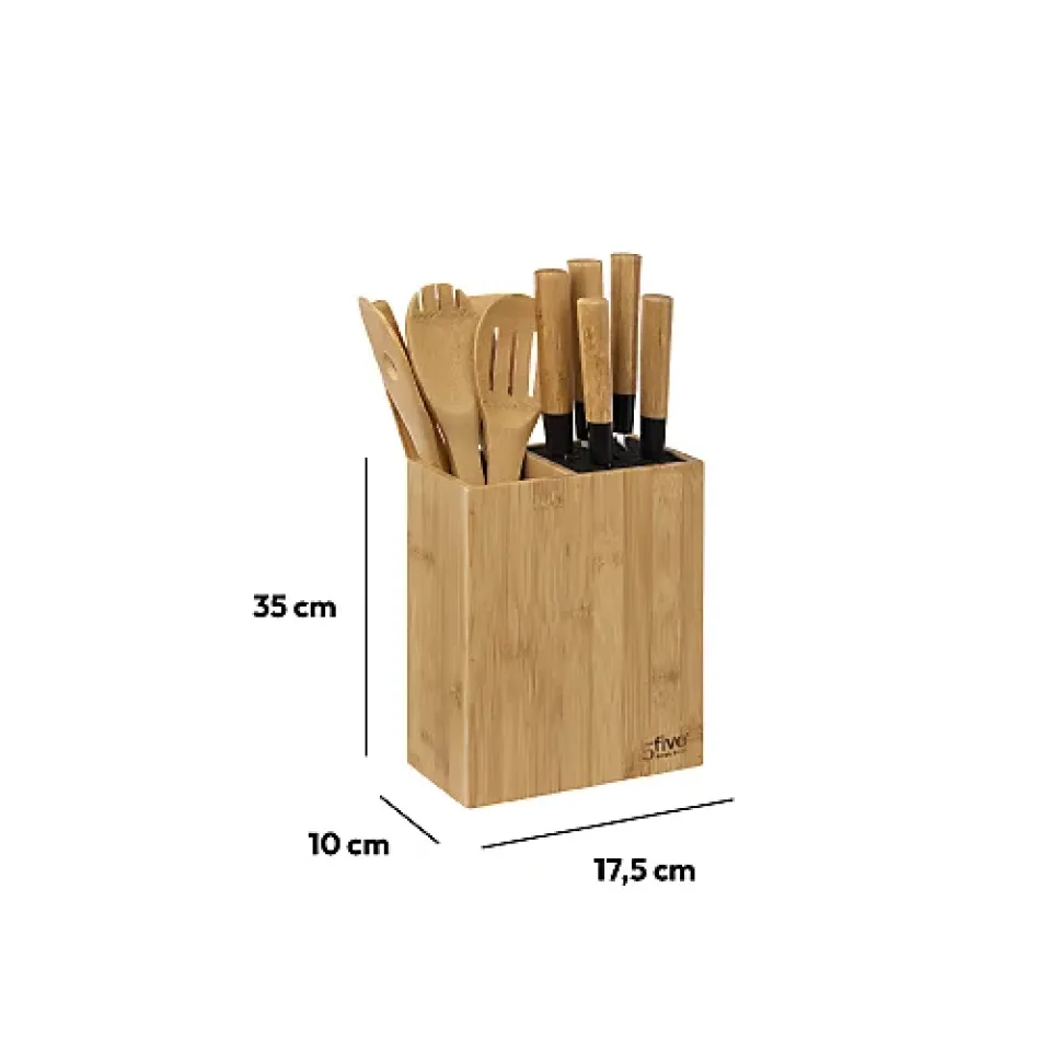 Bloc 5 couteaux & 5 ustensiles manche bambou - 5Five