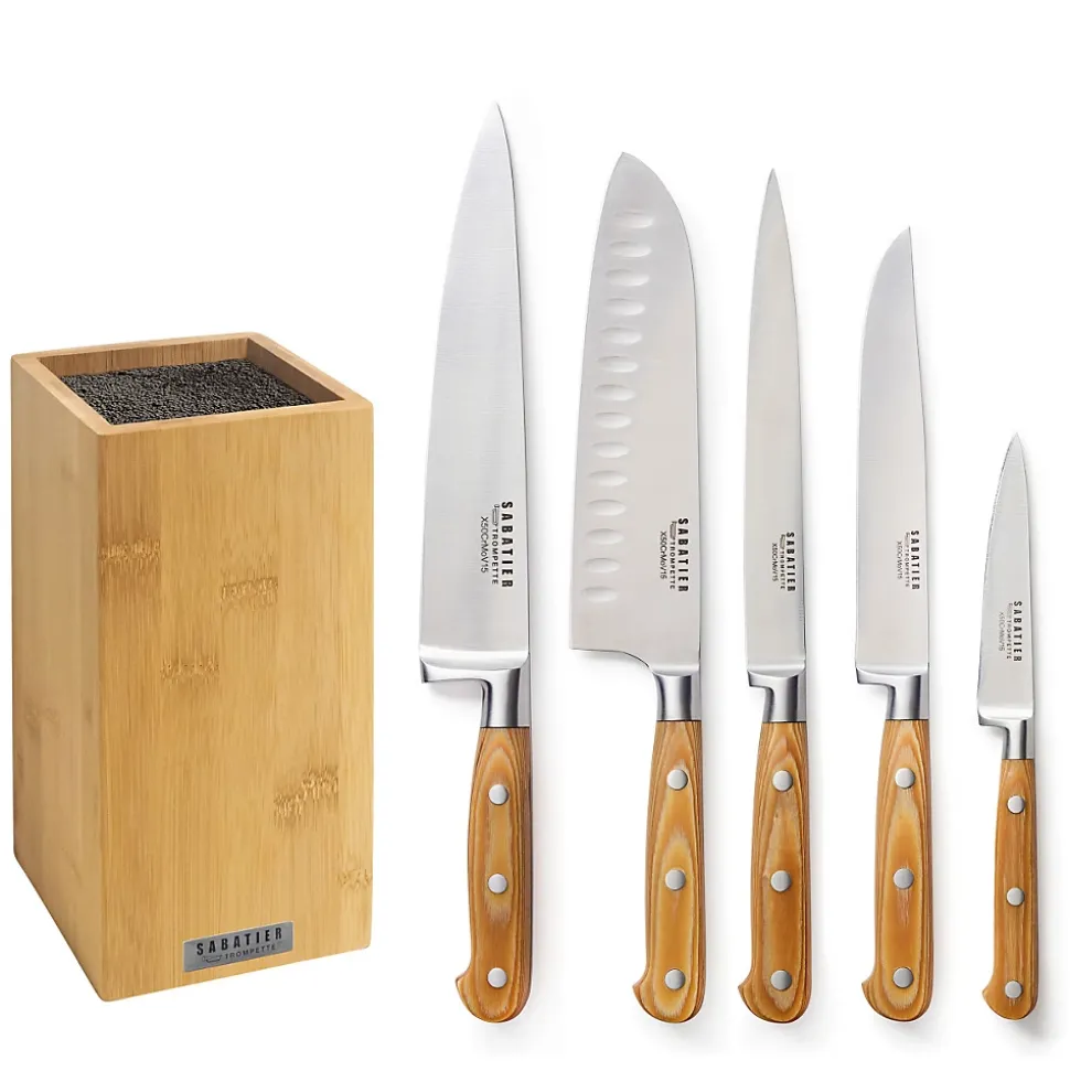 Bloc bambou de 5 couteaux de cuisine Bois clair - Essentiel par Sabatier Trompette
