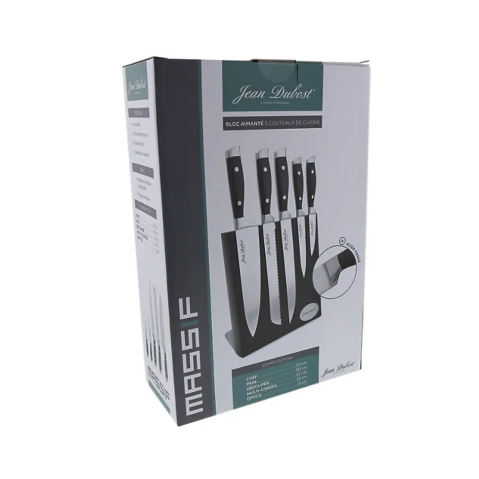 Bloc de 5 couteaux aimanté massif inox Jean Dubost DM021220X70055 massif