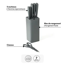 Bloc de 5 couteaux et ciseau Néo gris - Gris clair- 5five