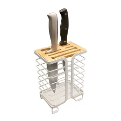 Bloc de rangement pour couteaux en bambou et métal blanc Box & Beyond