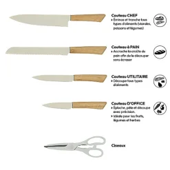 Bloc Sensia 4 couteaux et ciseaux manches en bambou - Vert- 5five