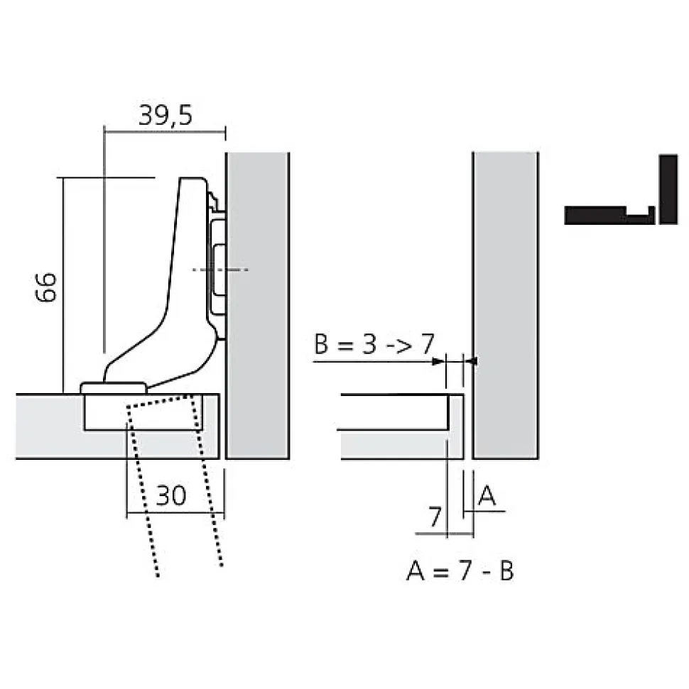 BLUM - Charniere invisible Clip Top - 110 degres - Sans ressort - A visser