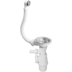 Bonde à panier blanche 90mm et trop-plein avec siphon réglable Wirquin