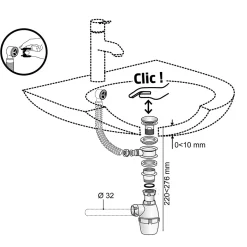 Bonde à panier blanche 90mm et trop-plein avec siphon réglable Wirquin