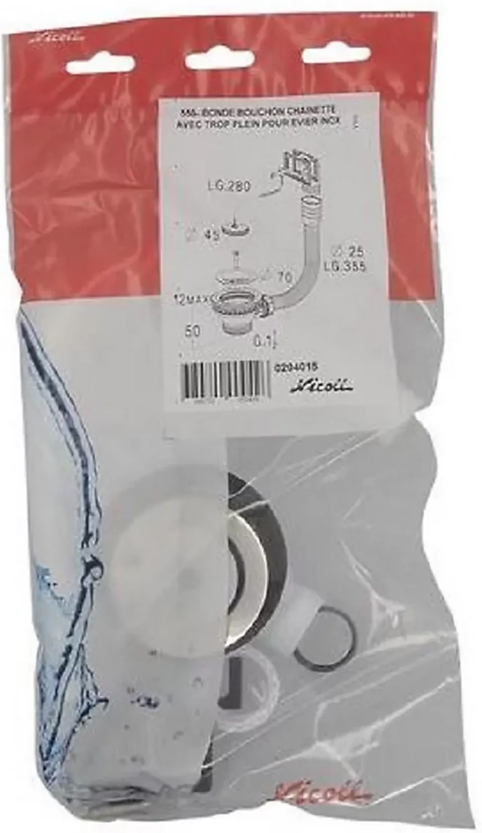 Bonde et vidage plastique pour éviers inox - Diamètre extérieur: 70 mm - Sortie: 1"1/2 - Perçage cuve: 50 mm - BLANC