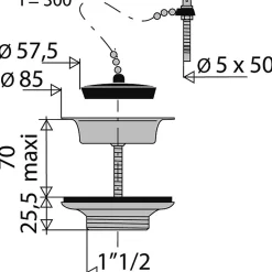 Bonde laiton pour évier grès, diamètre 60 mm - Valentin