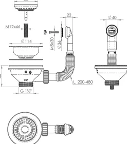 Bonde évier 1 cuve avec vidage manuel diamètre 90 mm couleur or