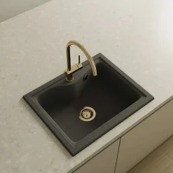 Bonde évier 1 cuve avec vidage manuel diamètre 90 mm couleur or