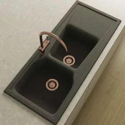 Bonde évier 2 cuves avec vidage manuel diamètre 90 mm couleur or rose