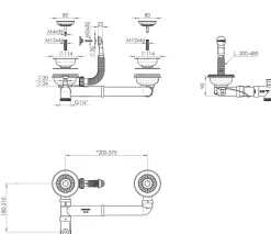 Bonde évier 2 cuves avec vidage manuel diamètre 90 mm couleur noir