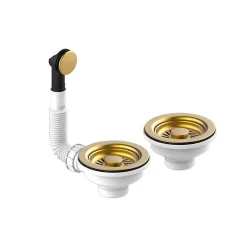 Bonde évier 2 cuves avec vidage manuel diamètre 90 mm couleur or