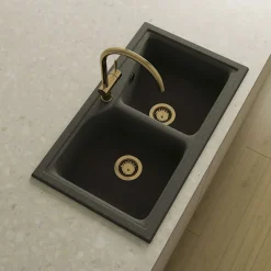 Bonde évier 2 cuves avec vidage manuel diamètre 90 mm couleur or