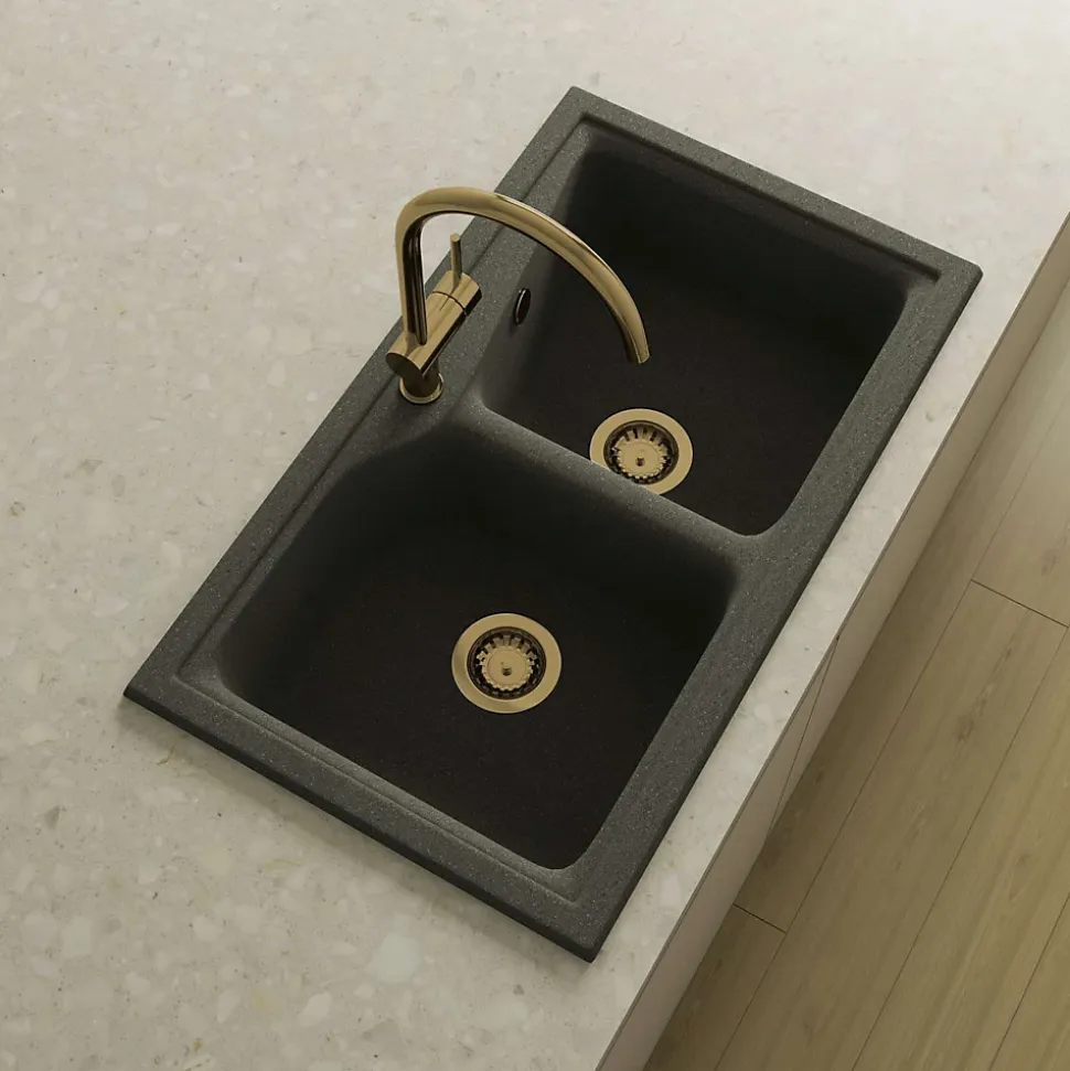 Bonde évier 2 cuves avec vidage manuel diamètre 90 mm couleur or