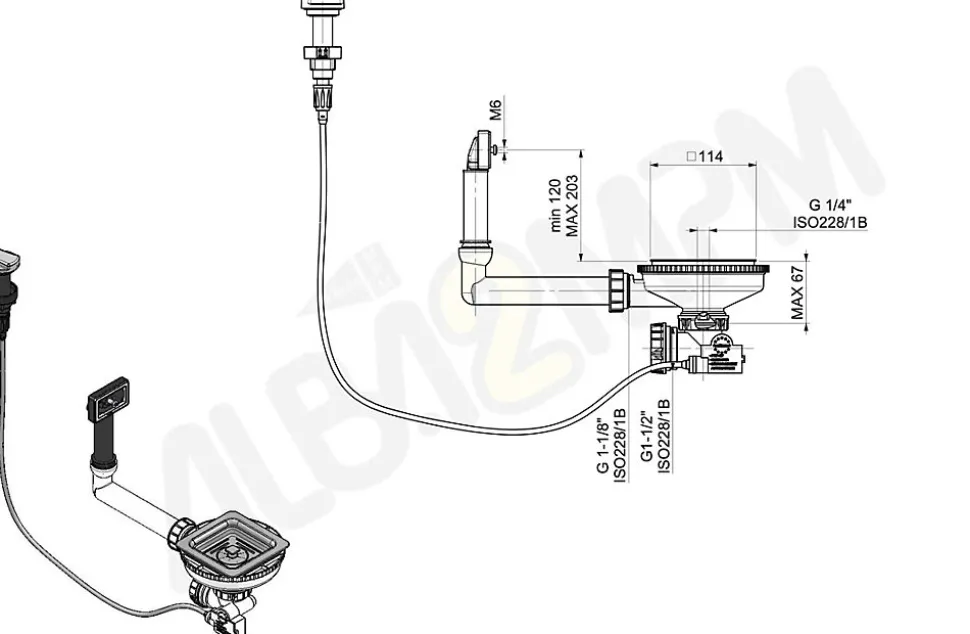 Bonde évier carrée 2 cuves avec vidage automatique diamètre 90 mm couleur or rose