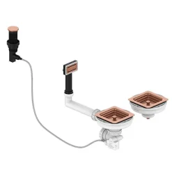 Bonde évier carrée 2 cuves avec vidage automatique diamètre 90 mm couleur or rose