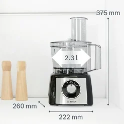 Bosch Robot de cuisine polyvalent avec plus de 50 fonctions 800 W Capacité de 2,3 L Couleur : Noir/Inox brossé