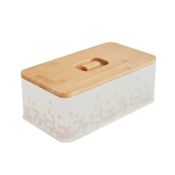 Boîte à pain blanche avec couvercle en bambou Bohémia Box & Beyond