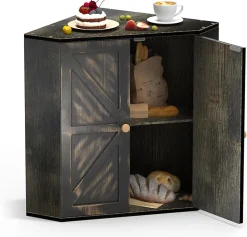 Boîte à pain d'angle en bambou - 2 étages 43 x 28,2 x 42 cm - noir vieilli