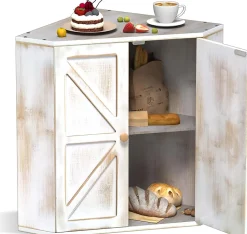 Boîte à pain d'angle en bambou - 2 étages 43 x 28,2 x 42 cm - Blanc vieilli