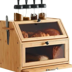 Boîte à pain en bambou Avec planche à découper