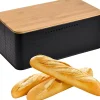Boîte à Pain Grande Capacité avec Couvercle en Bambou 33 x 18 x 13.5 cm noir
