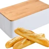 Boîte à Pain Grande Capacité avec Couvercle en Bambou 33 x 18 x 13.5 cm blanc