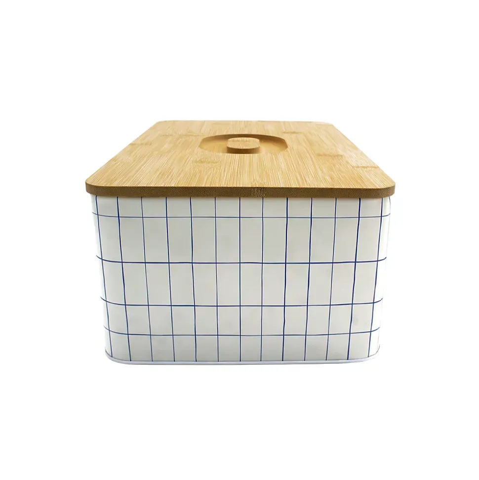 Boîte à pain quadrillée avec couvercle en bambou Bohémia Box & Beyond