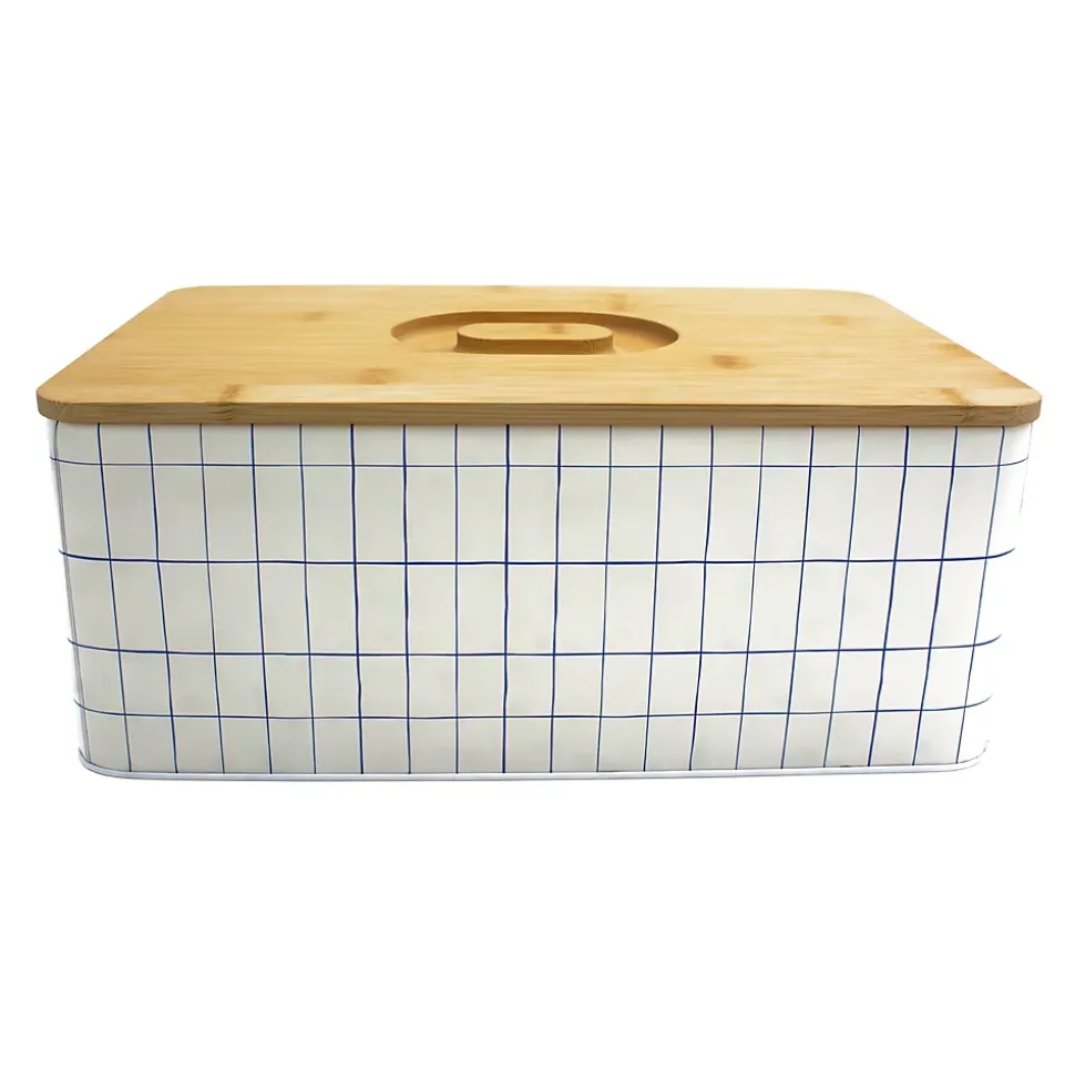 Boîte à pain quadrillée avec couvercle en bambou Bohémia Box & Beyond