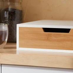 Boîte à Thé en Bois avec Tiroir Organisateur Compact sur Pieds Antidérapants