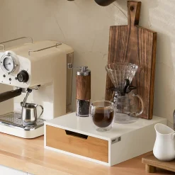 Boîte à Thé en Bois avec Tiroir Organisateur Compact sur Pieds Antidérapants