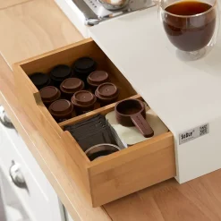 Boîte à Thé en Bois avec Tiroir Organisateur Compact sur Pieds Antidérapants