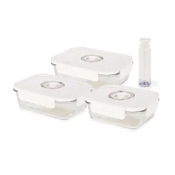 Boîte alimentaire sous vide en verre vendu par 3 + système de pompe Compactor
