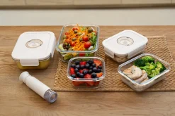 Boîte alimentaire sous vide en verre vendu par 3 + système de pompe Compactor