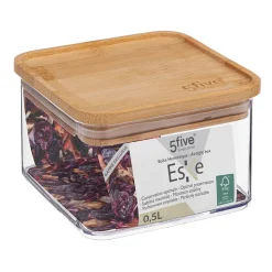 Boîte de conservation carrée en verre avec couvercle hermétique en bambou 0,5L 5Five