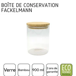 Boîte de conservation en verre 0,9L avec couvercle en Bambou Fackelmann Nature