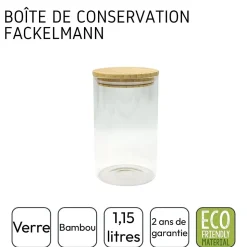 Boîte de conservation en verre 1,15L avec couvercle en Bambou Fackelmann Nature
